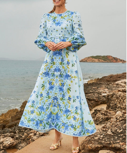 Printed Long Sleeve Cotton Maxi Dress