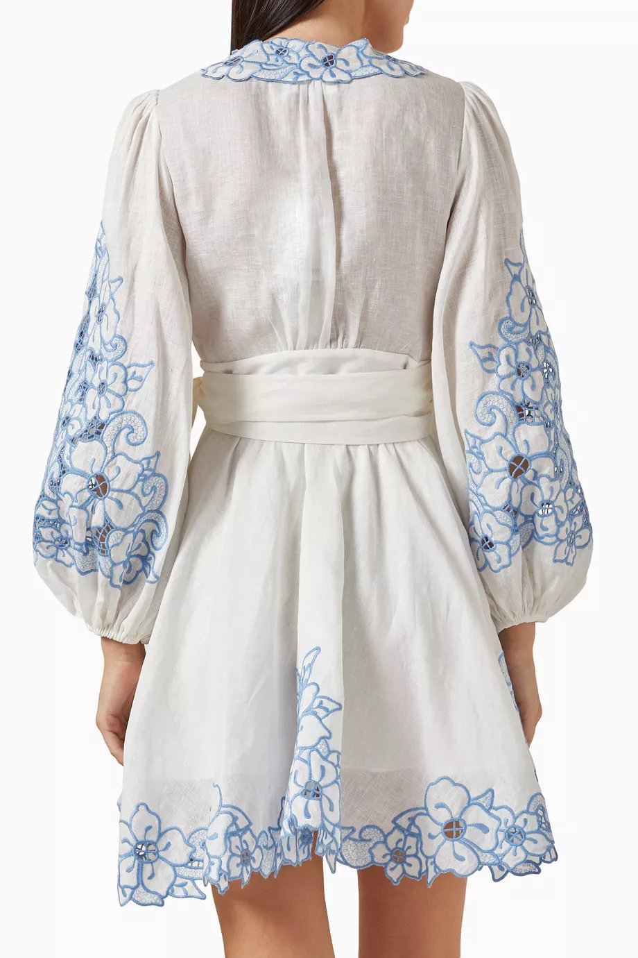 Embroidered Wrap Mini Dress In Linen