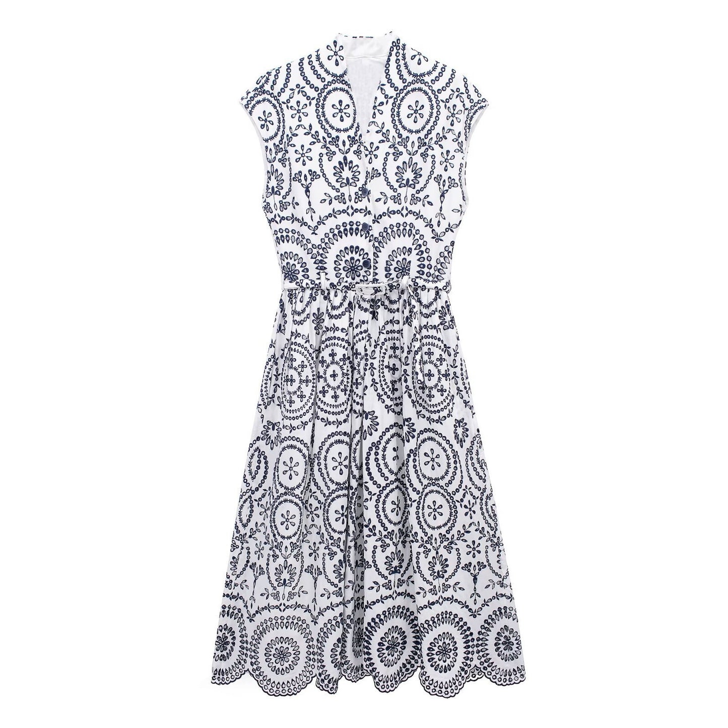 Embroidered Sleeveless V Neck Dress