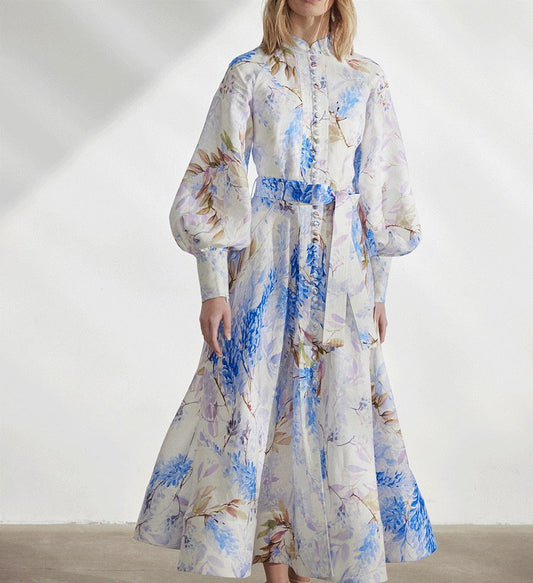 Elegant Blue Floral Maxi Dress