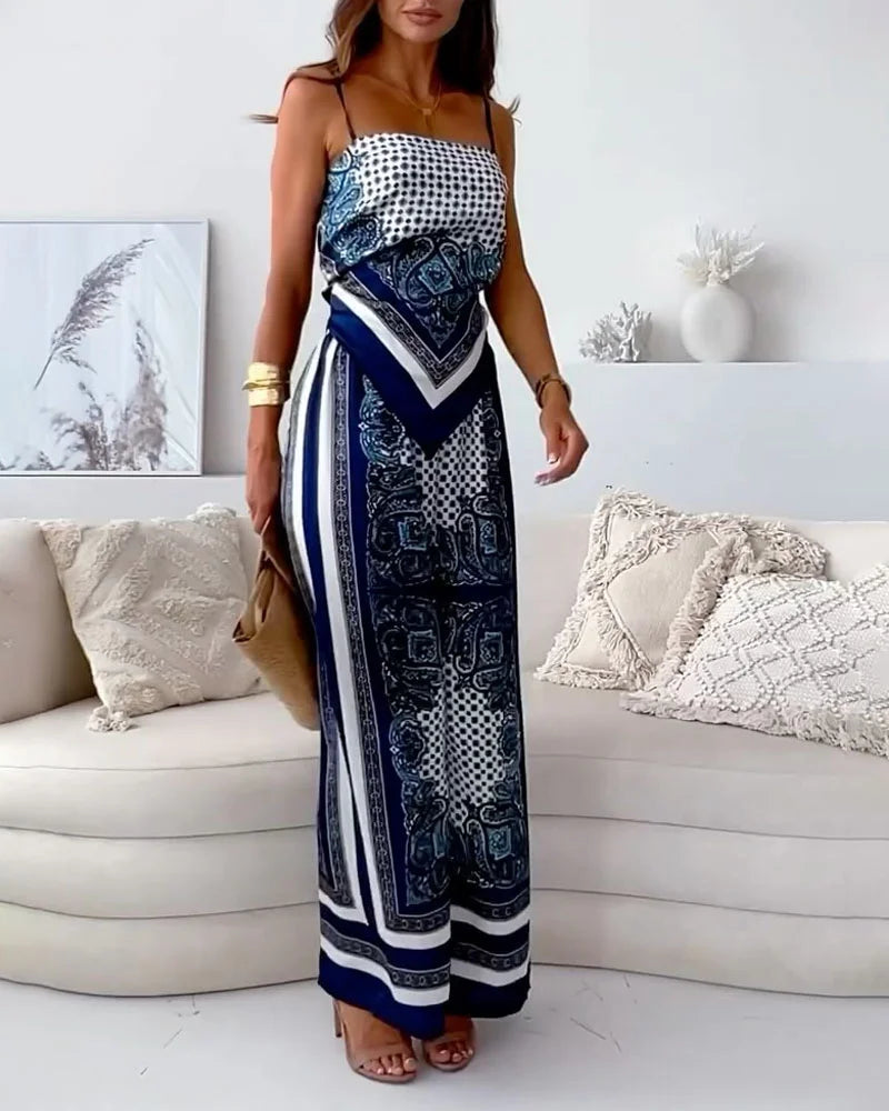 Stylish Printed Lace-Up Vest & Pants Two-Piece Set