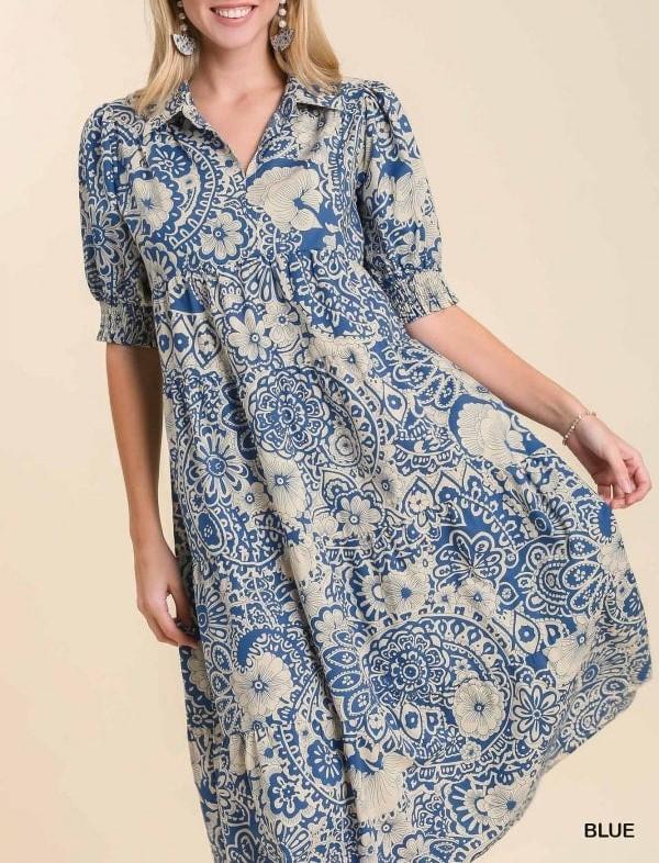 PUFF SLEEVE PRINT DRESS