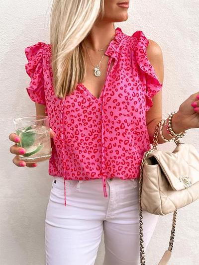 Relaxed Ruffle Detailed Top In Rose Red