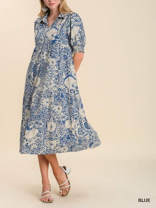 PUFF SLEEVE PRINT DRESS