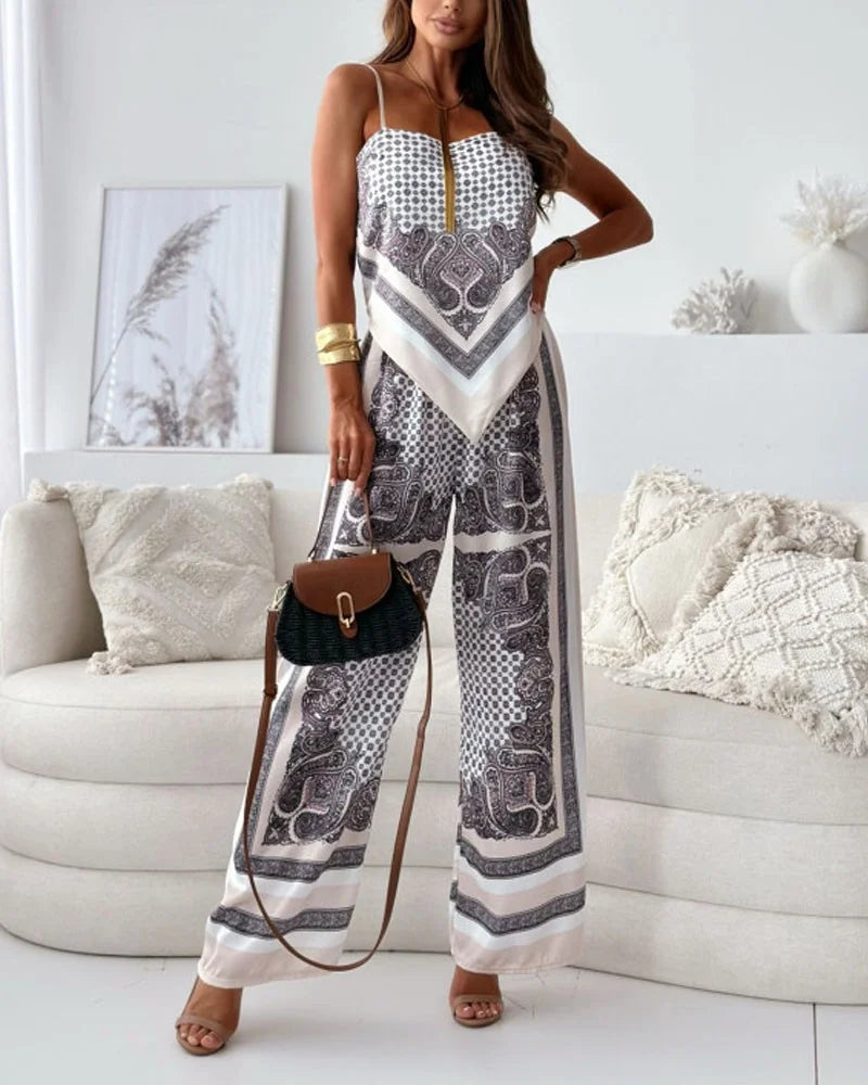 Stylish Printed Lace-Up Vest & Pants Two-Piece Set