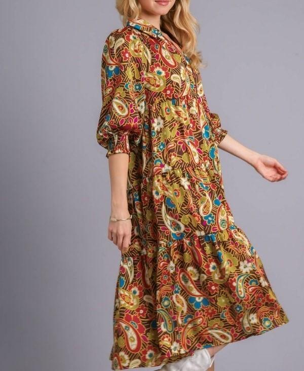 PAISLEY TIED MIDI DRESS