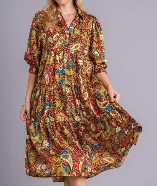 PAISLEY TIED MIDI DRESS