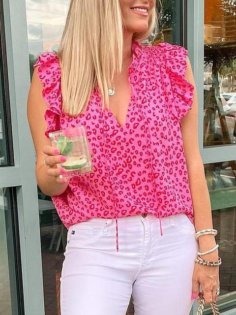 Relaxed Ruffle Detailed Top In Rose Red