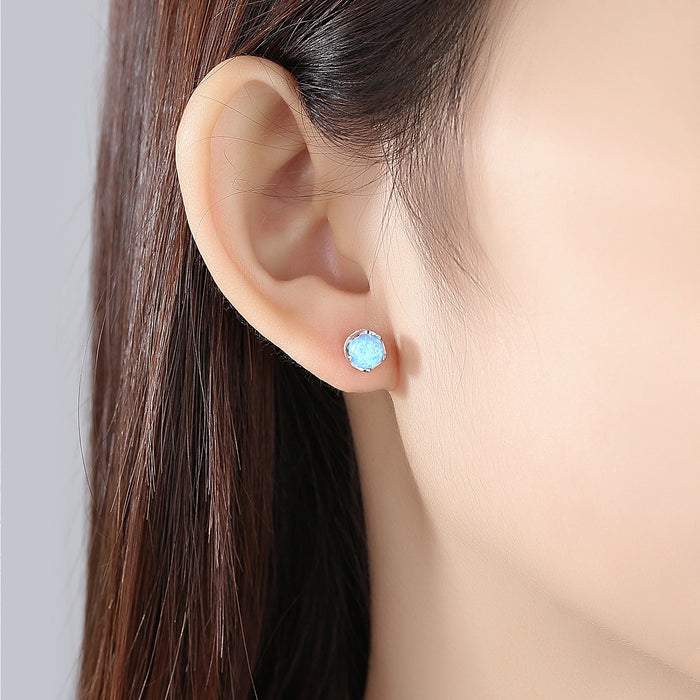 CZ Diamond 5MM Ball Opal Stud Earrings