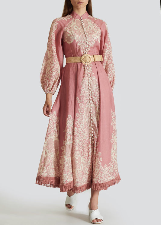 Women's Pink Pattie Floral Linen Maxi Dress