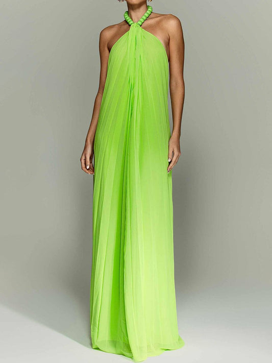 Halter Neck Backless Pleated Maxi Dress