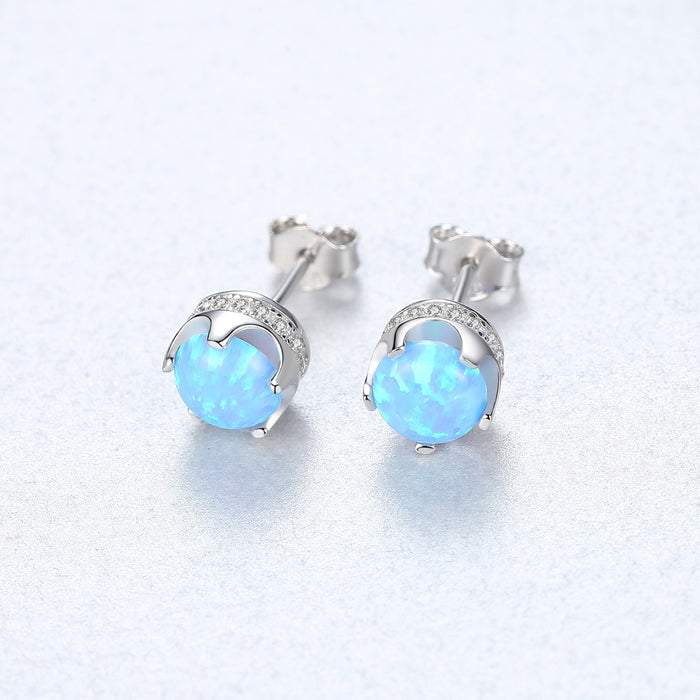 CZ Diamond 5MM Ball Opal Stud Earrings