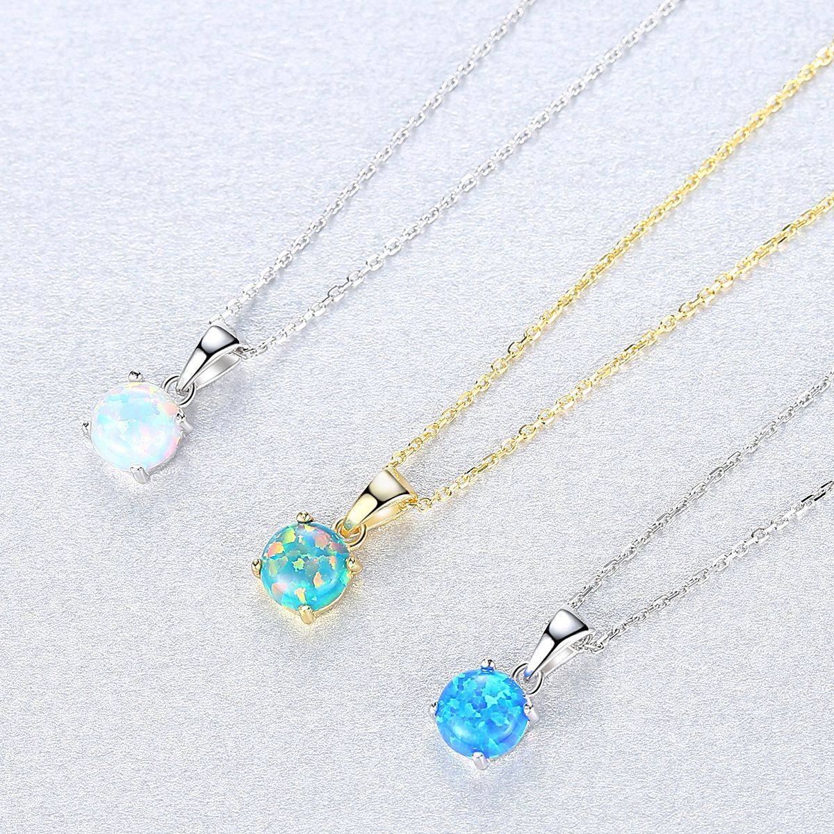 Colorful Round Opal Pendant Necklace