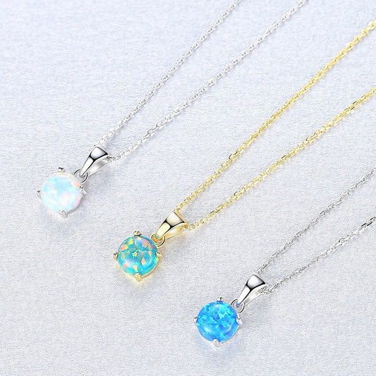 Colorful Round Opal Pendant Necklace