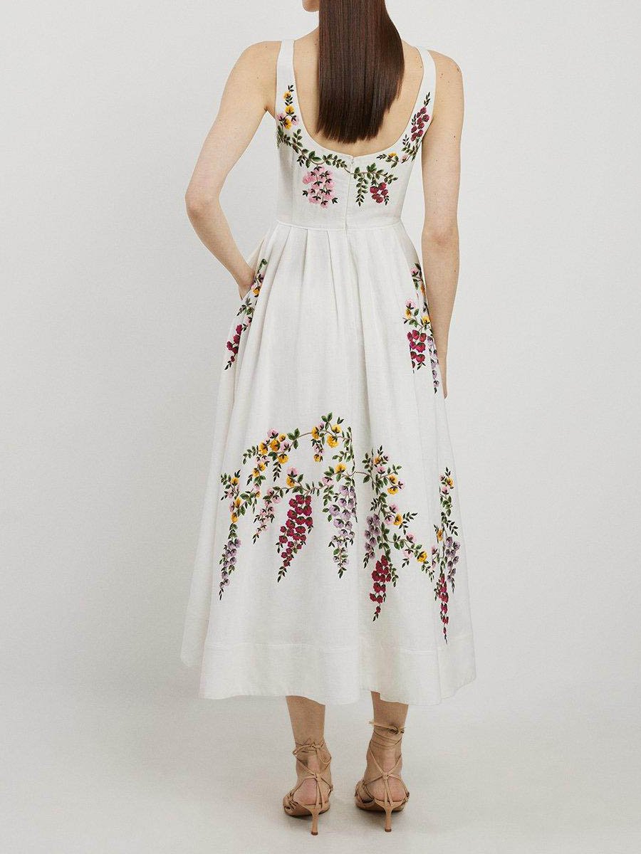 Floral Embroidered Scoop Neck Prom Dress