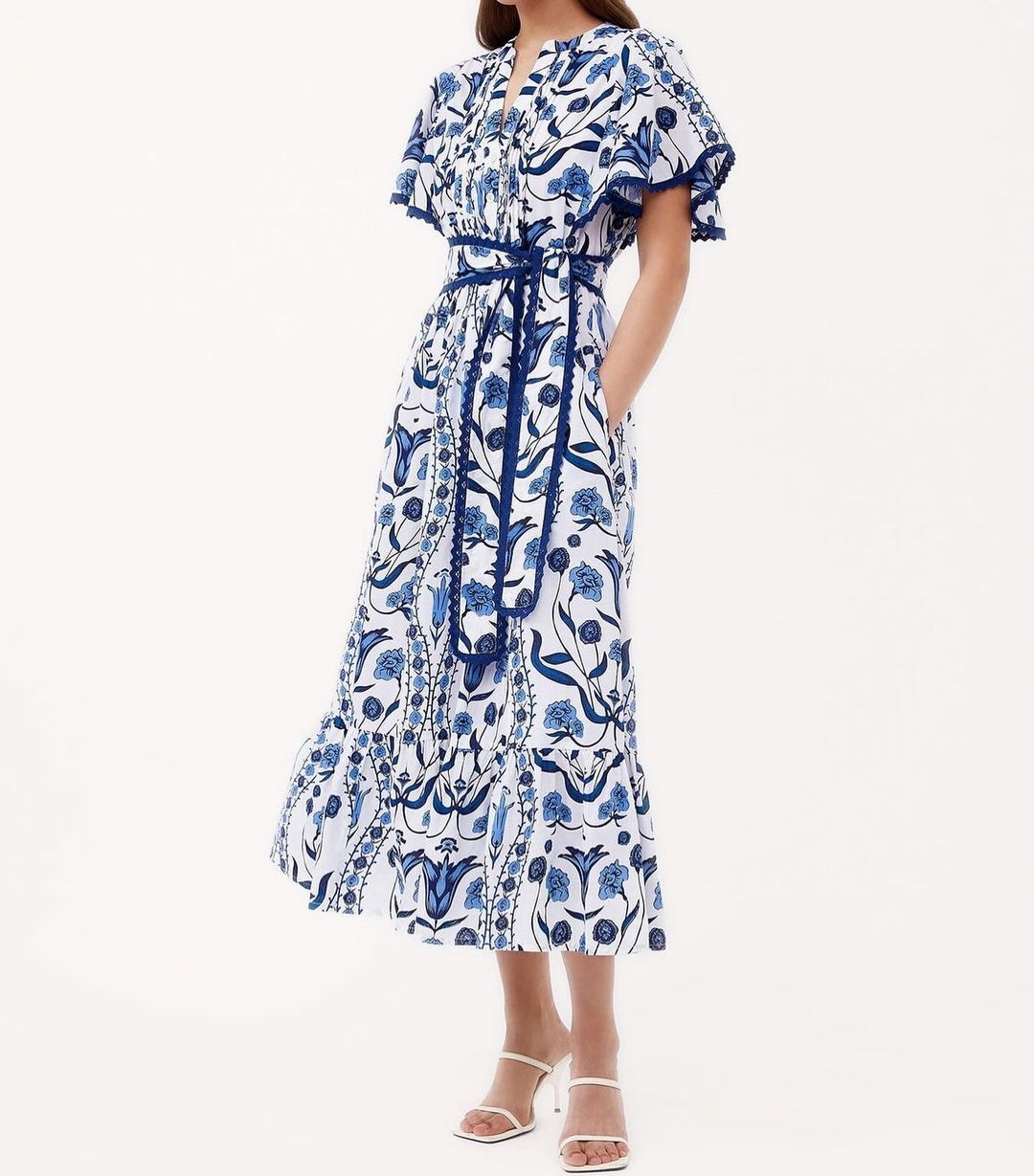 Pleated Sleeve Floral Print Dress