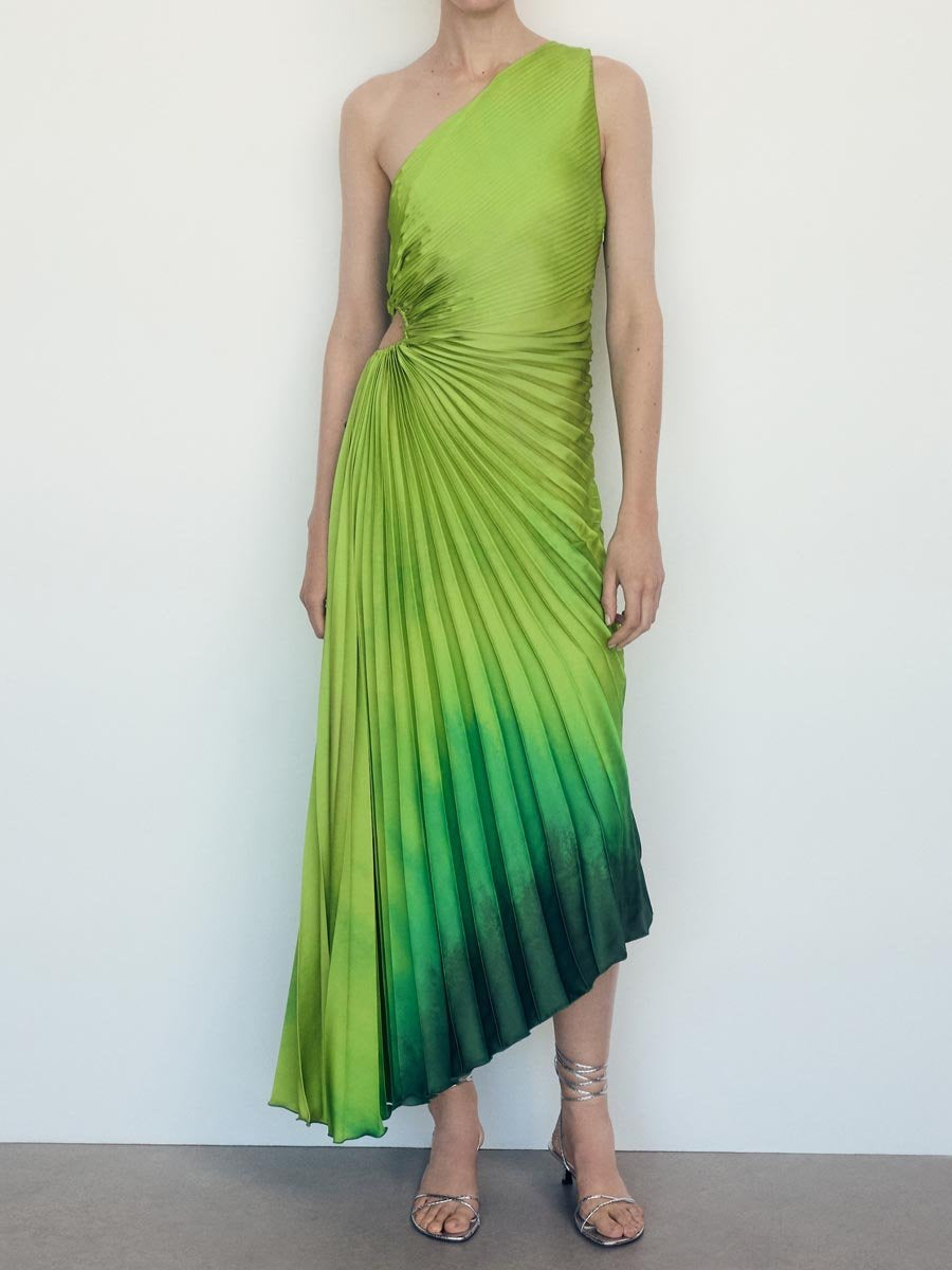 Asymmetrical One Shoulder Pleated Dress