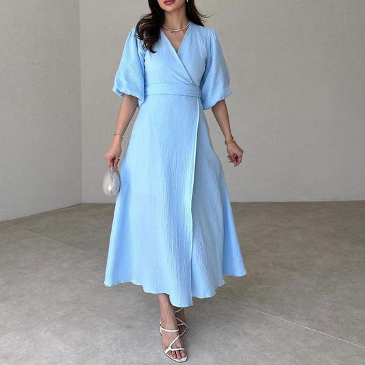 French Slit Puff Sleeve Maxi Dress