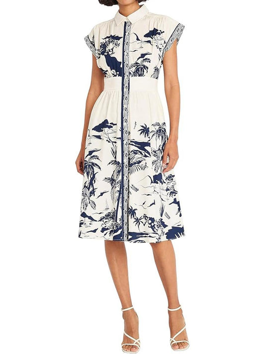 Collared Neck Printed Midi Dress