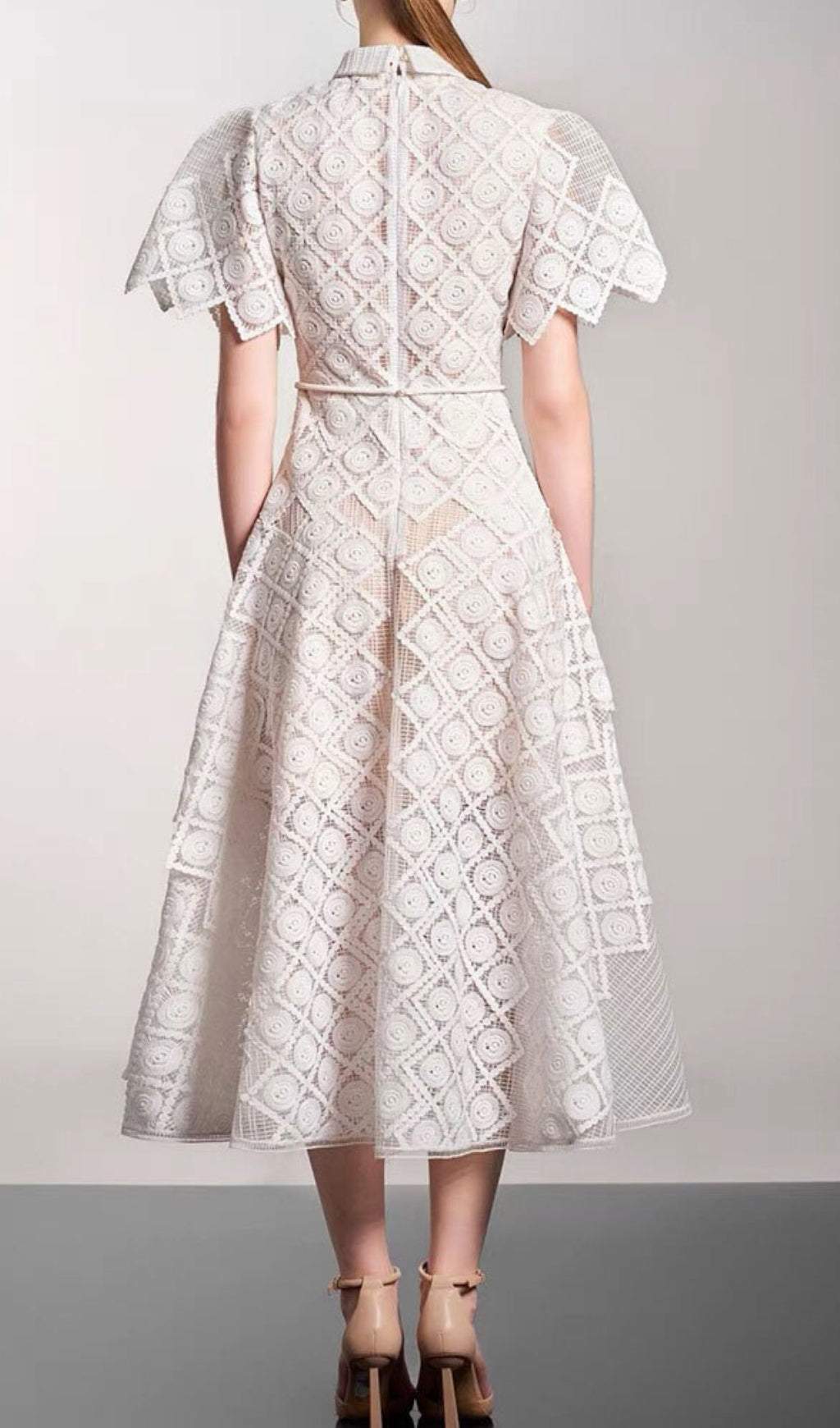 WHITE EMBROIDERY MIDI DRESS