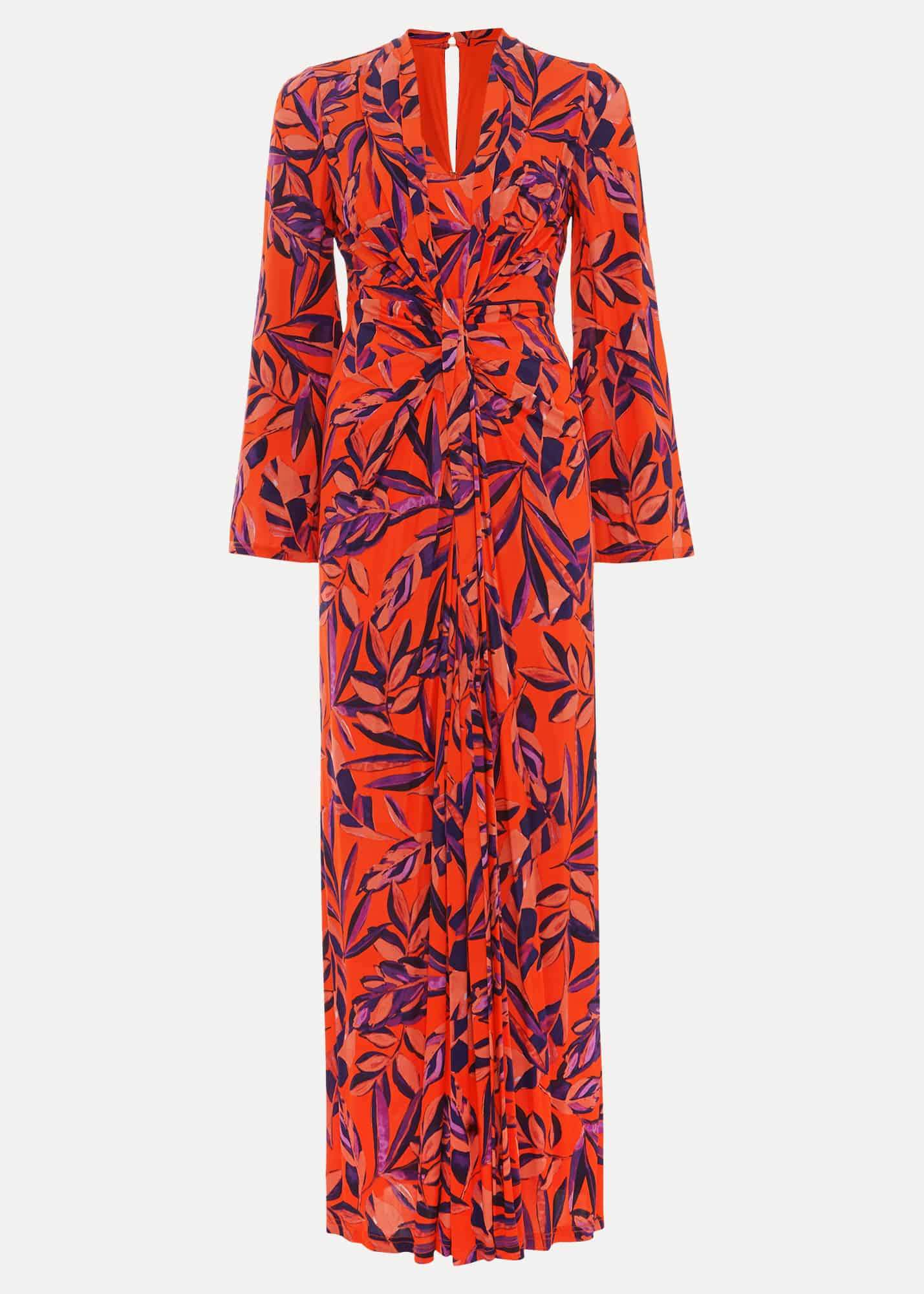 Jersey Leaf Print Maxi Dress