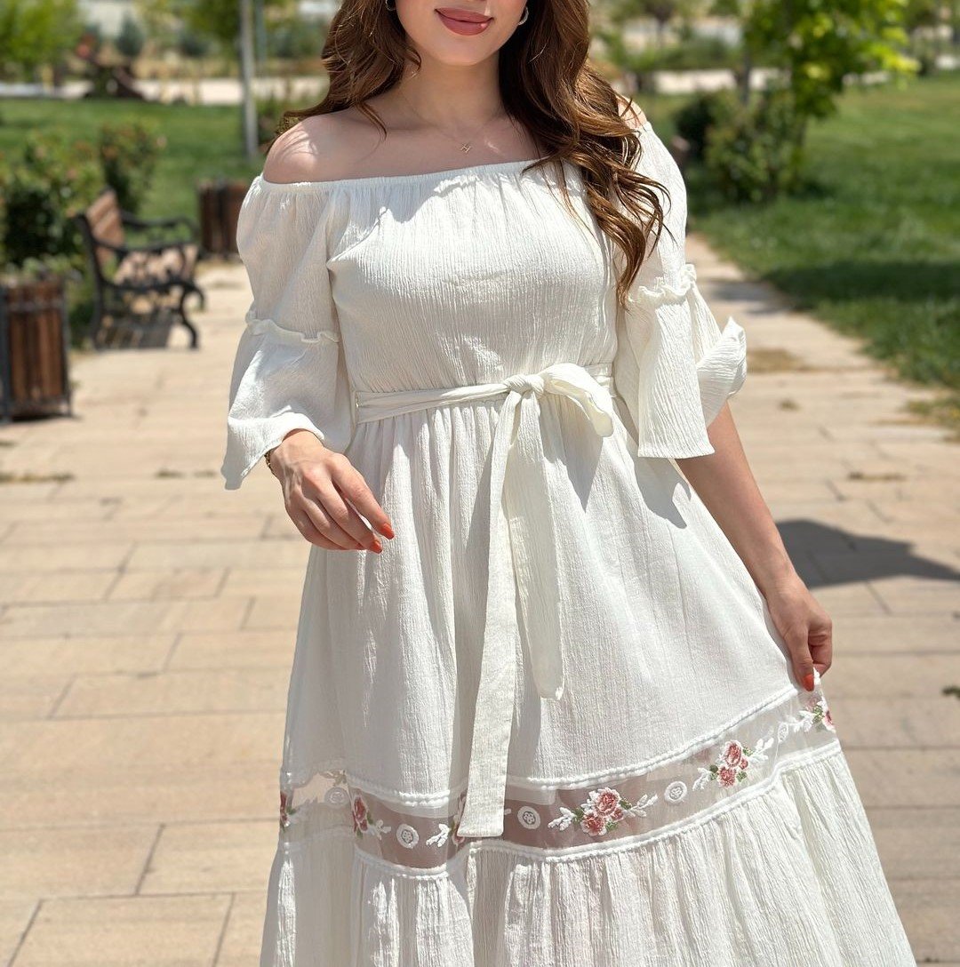 Ruffle-Sleeve Lace-Up Midi Dress