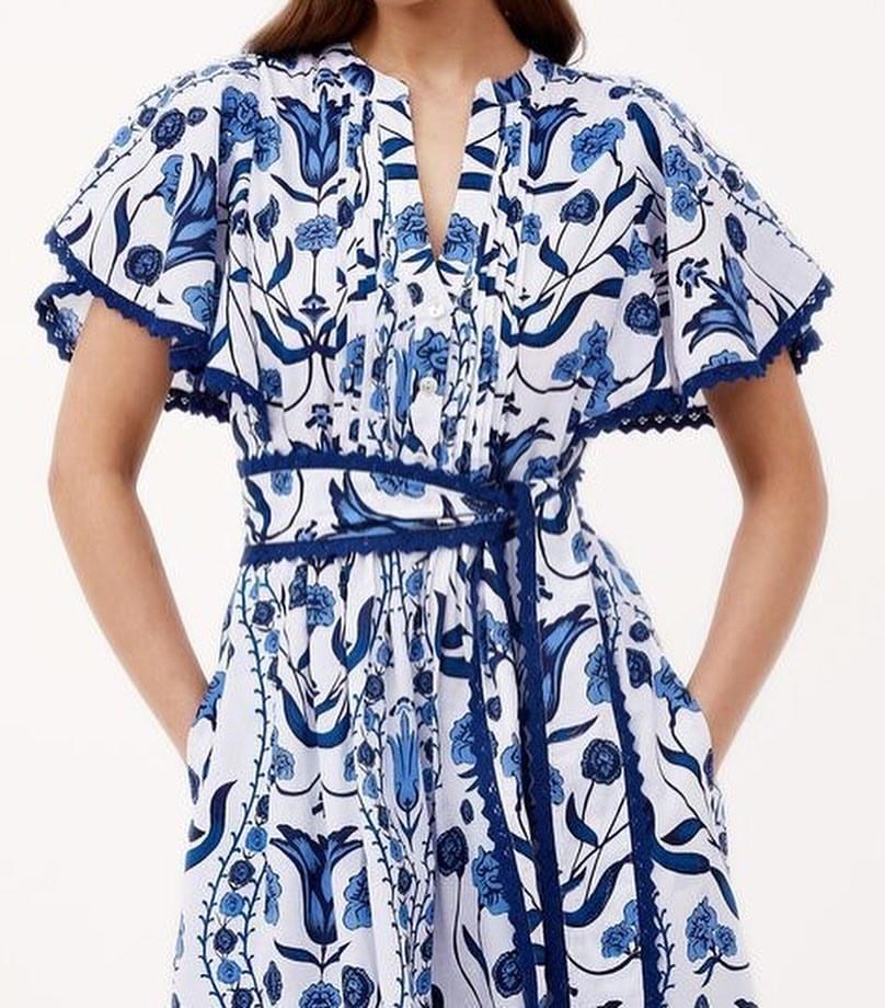 Pleated Sleeve Floral Print Dress