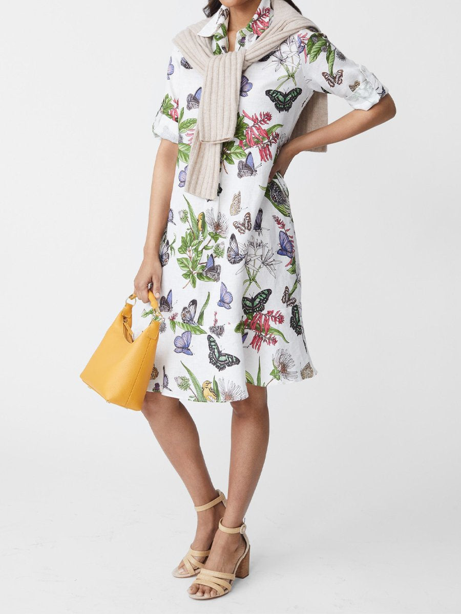 Butterfly Print Elegant Midi Shirt Dress