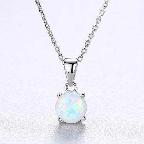 Colorful Round Opal Pendant Necklace