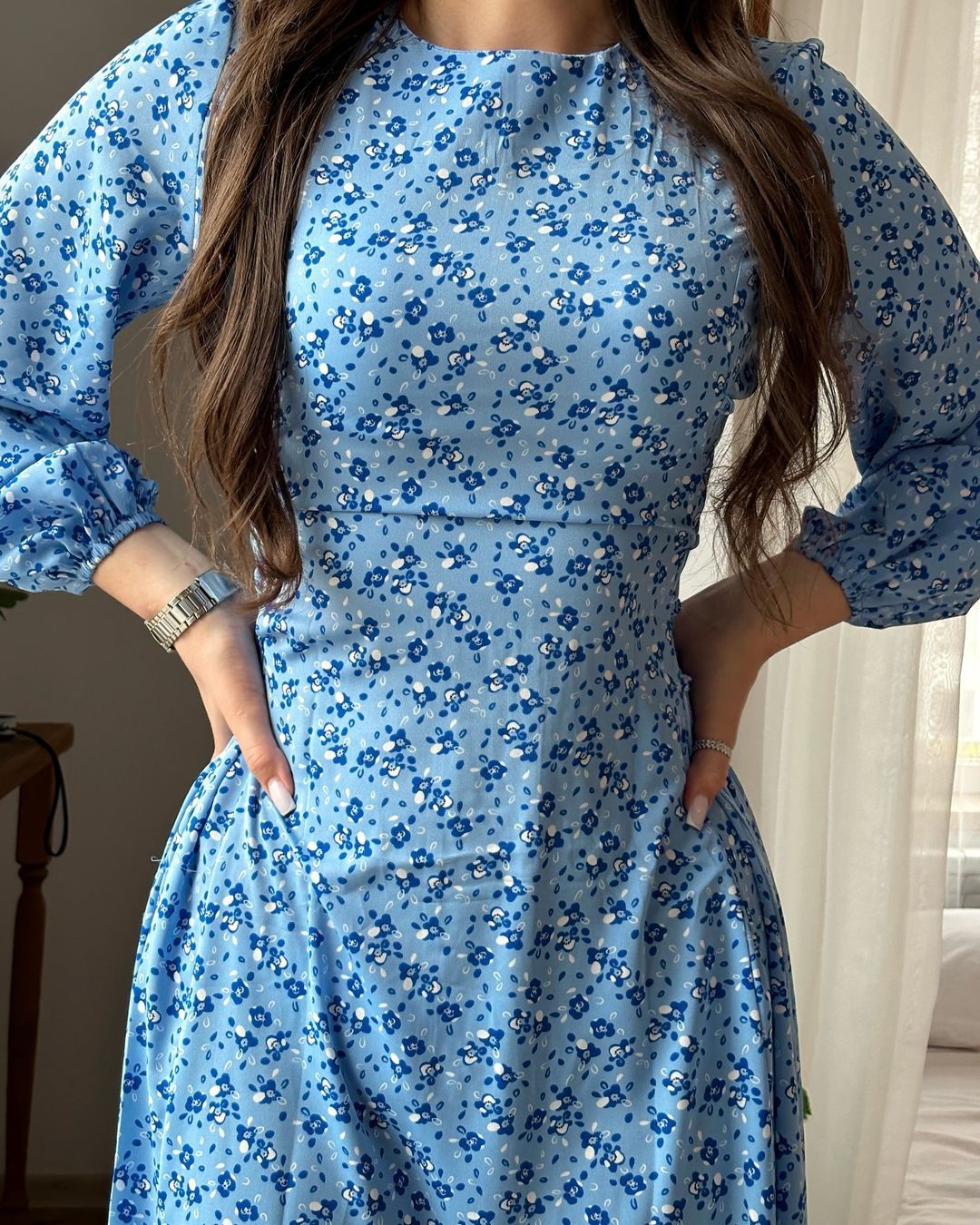 Blue Floral Waist Maxi Dress