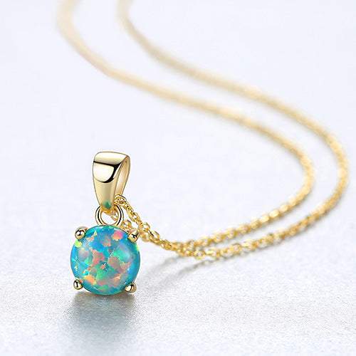 Colorful Round Opal Pendant Necklace