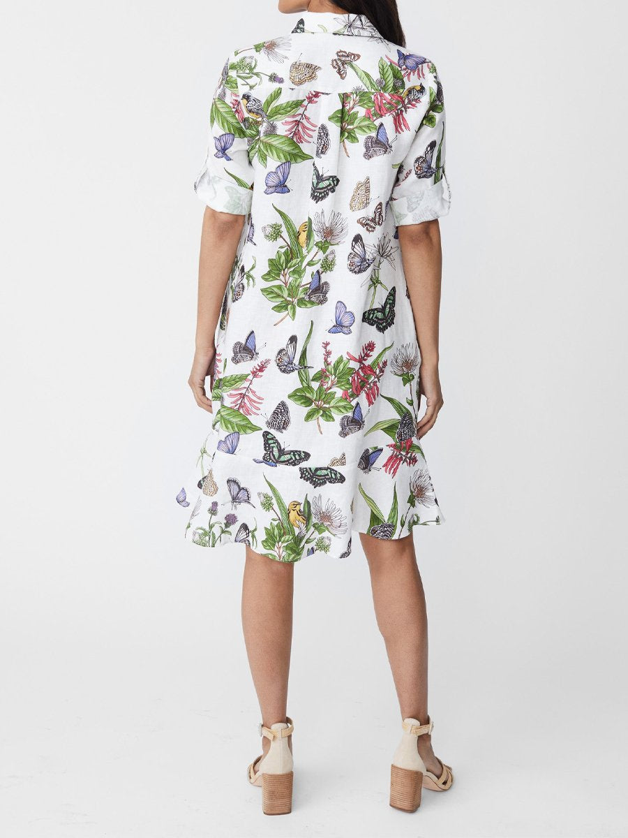 Butterfly Print Elegant Midi Shirt Dress