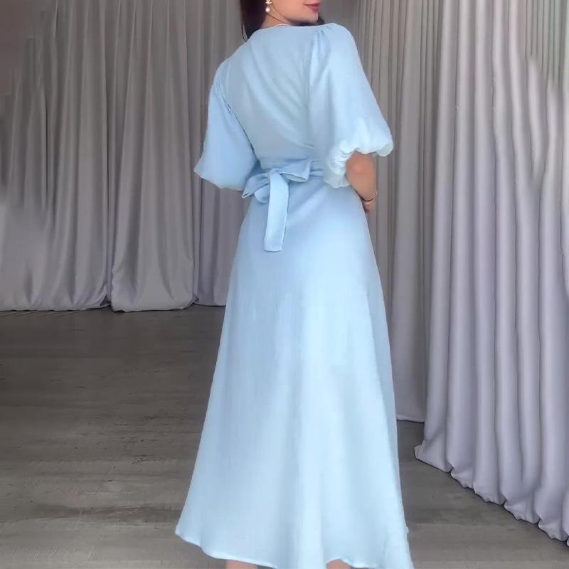 French Slit Puff Sleeve Maxi Dress