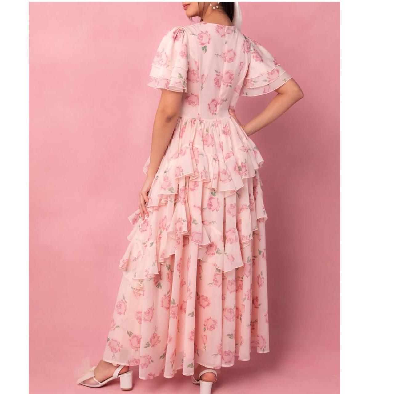 Floral Print Pleated Tiered Maxi Dress