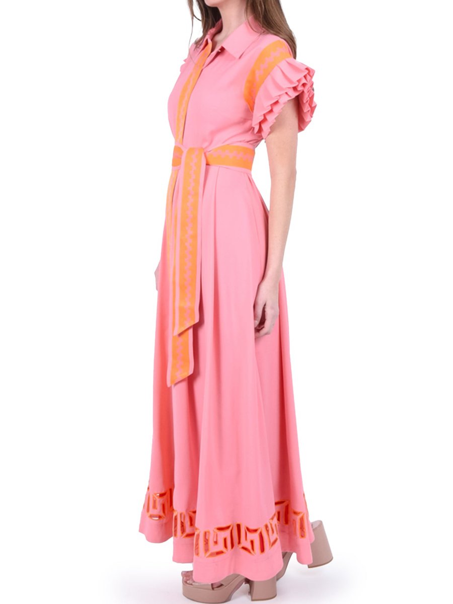 Printed Lace Up Pleated Maxi Dress