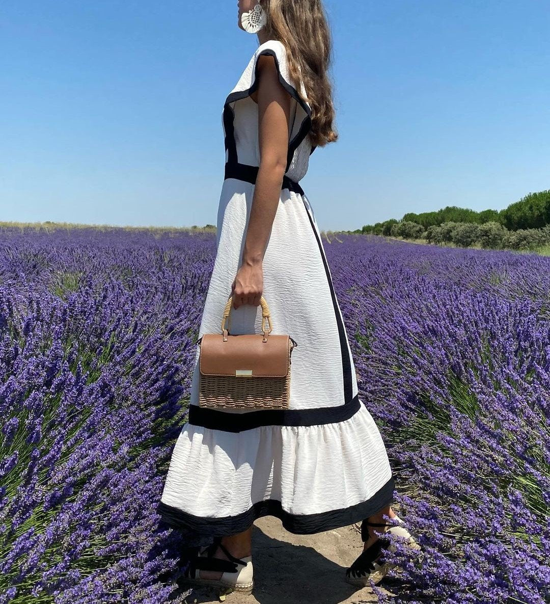 White Square Collar Ruffle Dress