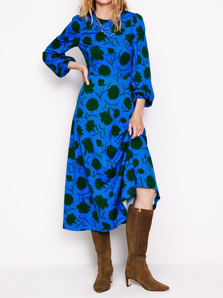 Crew Neck Long Sleeve Printed Dress