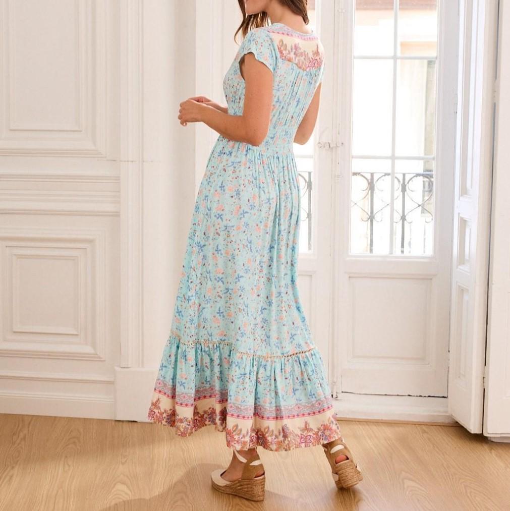 Floral V-Neck Flutter Sleeve Maxi Dress