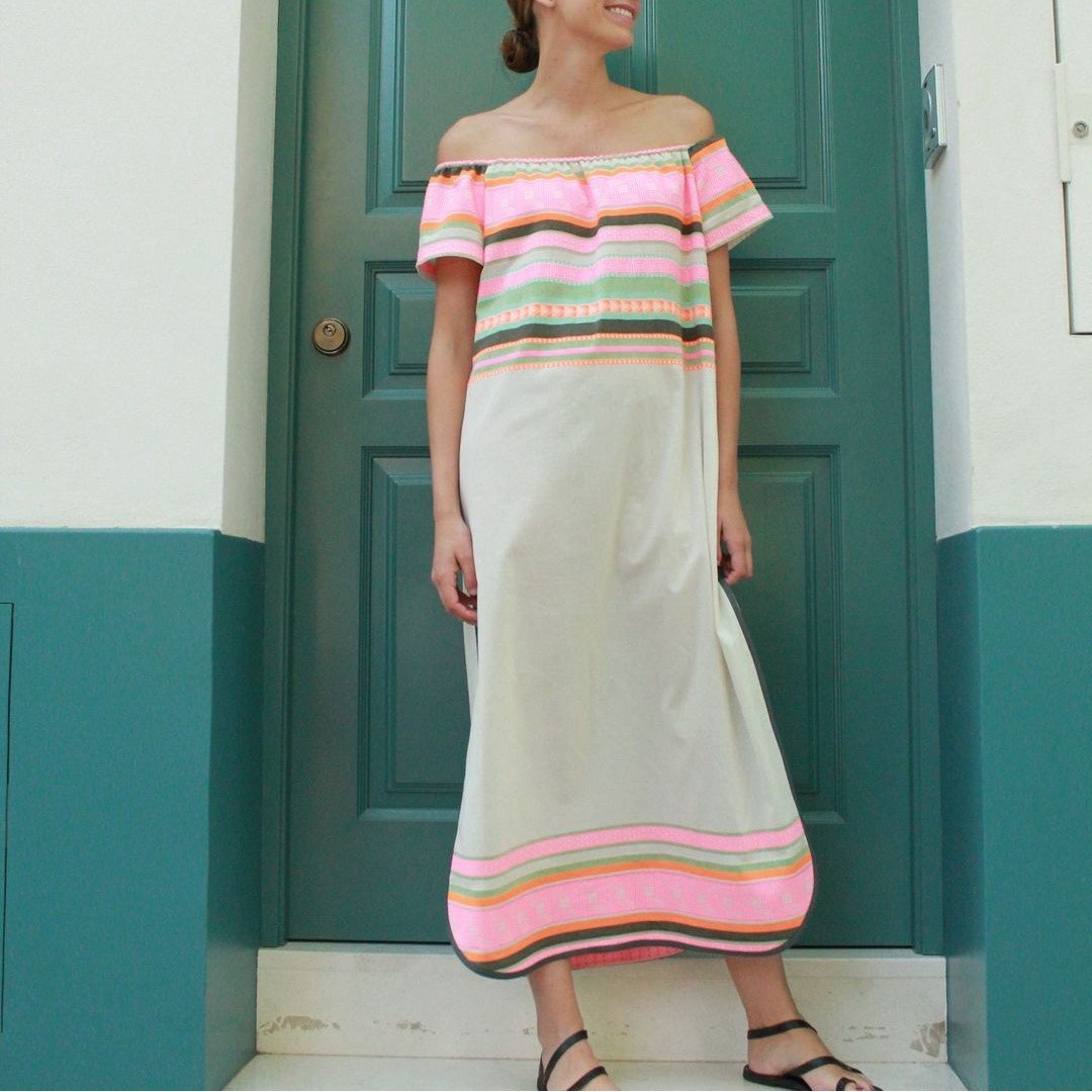 Off-shoulder Contrast Striped Maxi Skirt