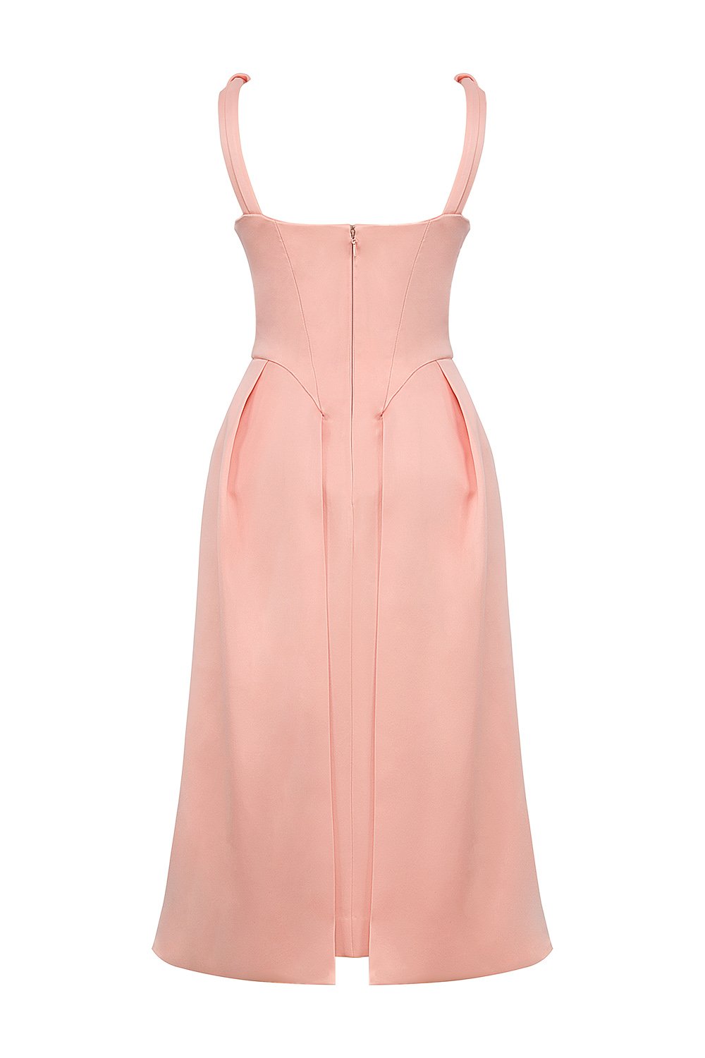 PEACH SATIN PLEATED MIDI DRESS