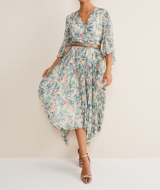 Floral Pleated Midi Dress