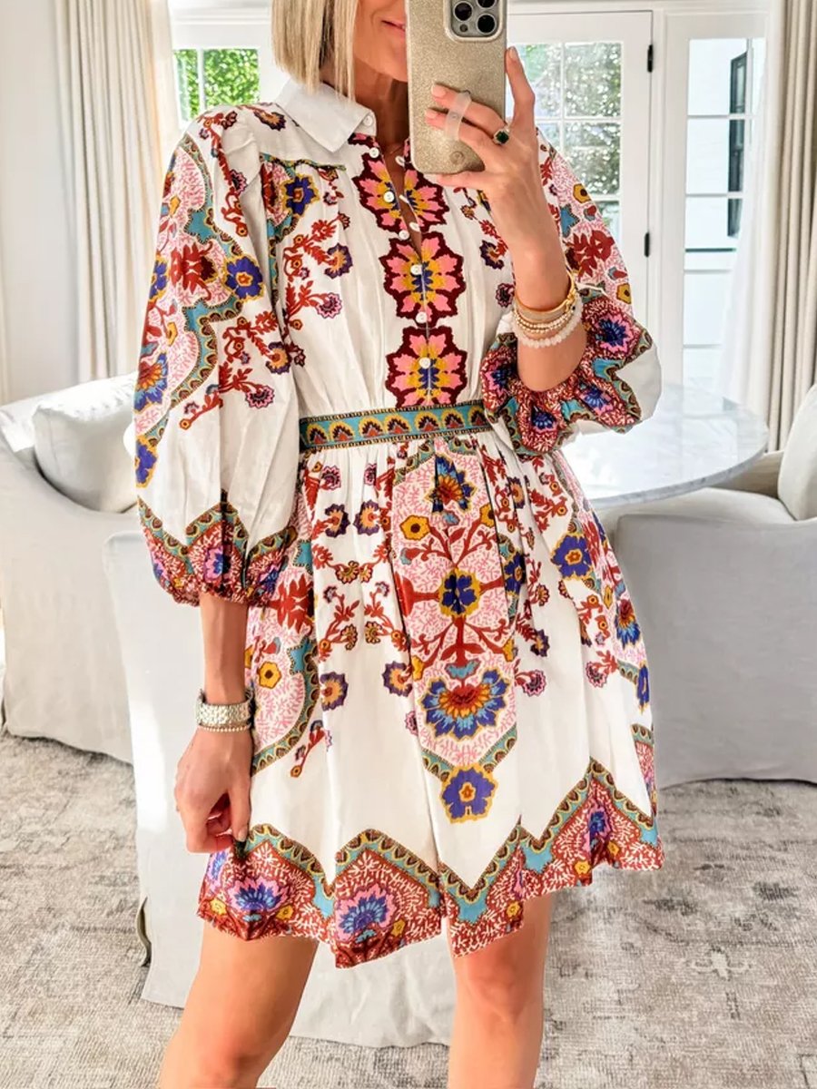 Printed Long Sleeve Mini Dress