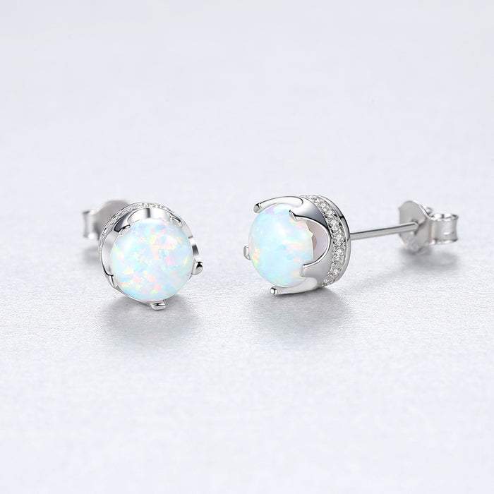 CZ Diamond 5MM Ball Opal Stud Earrings