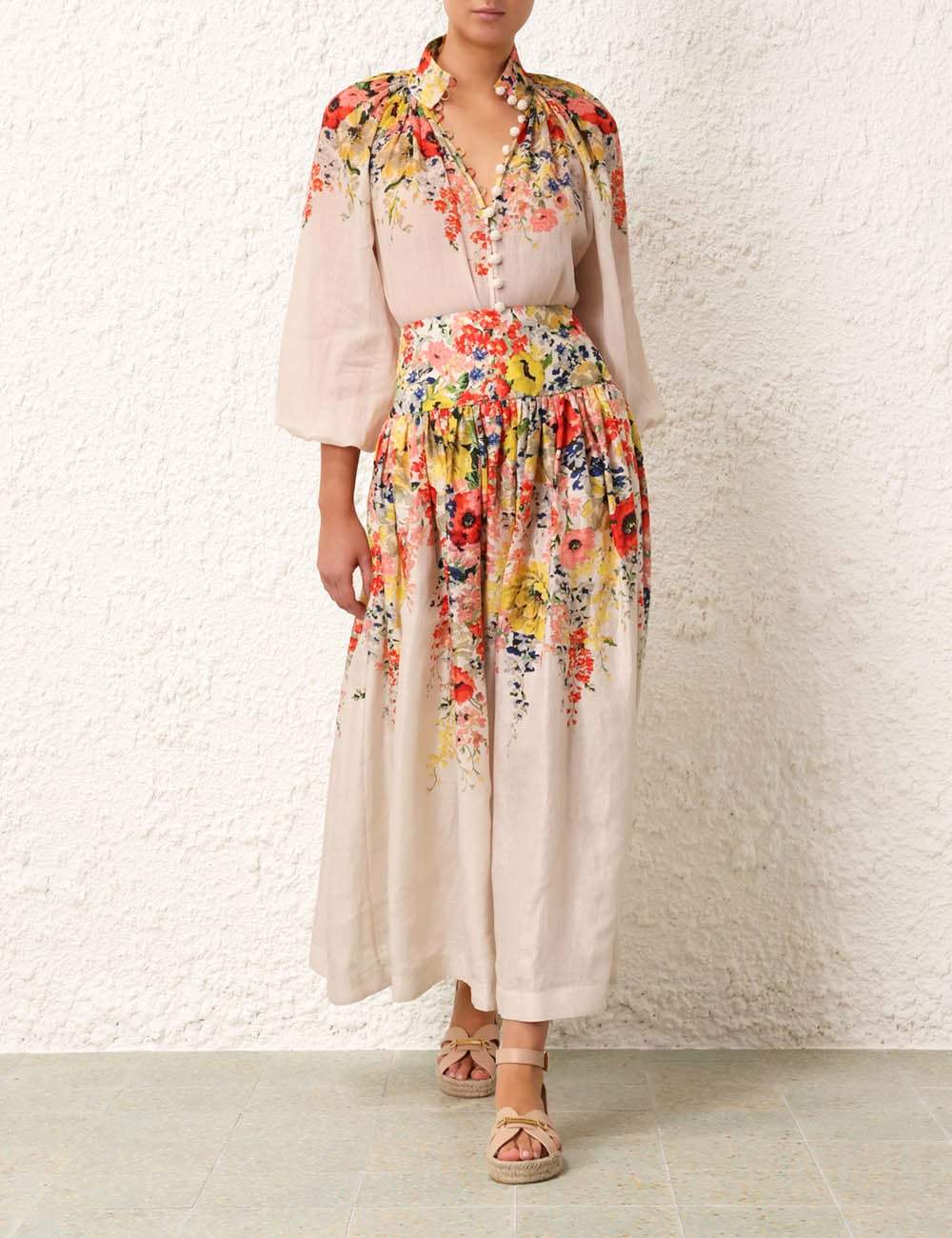 Puff Sleeve Floral-print Set