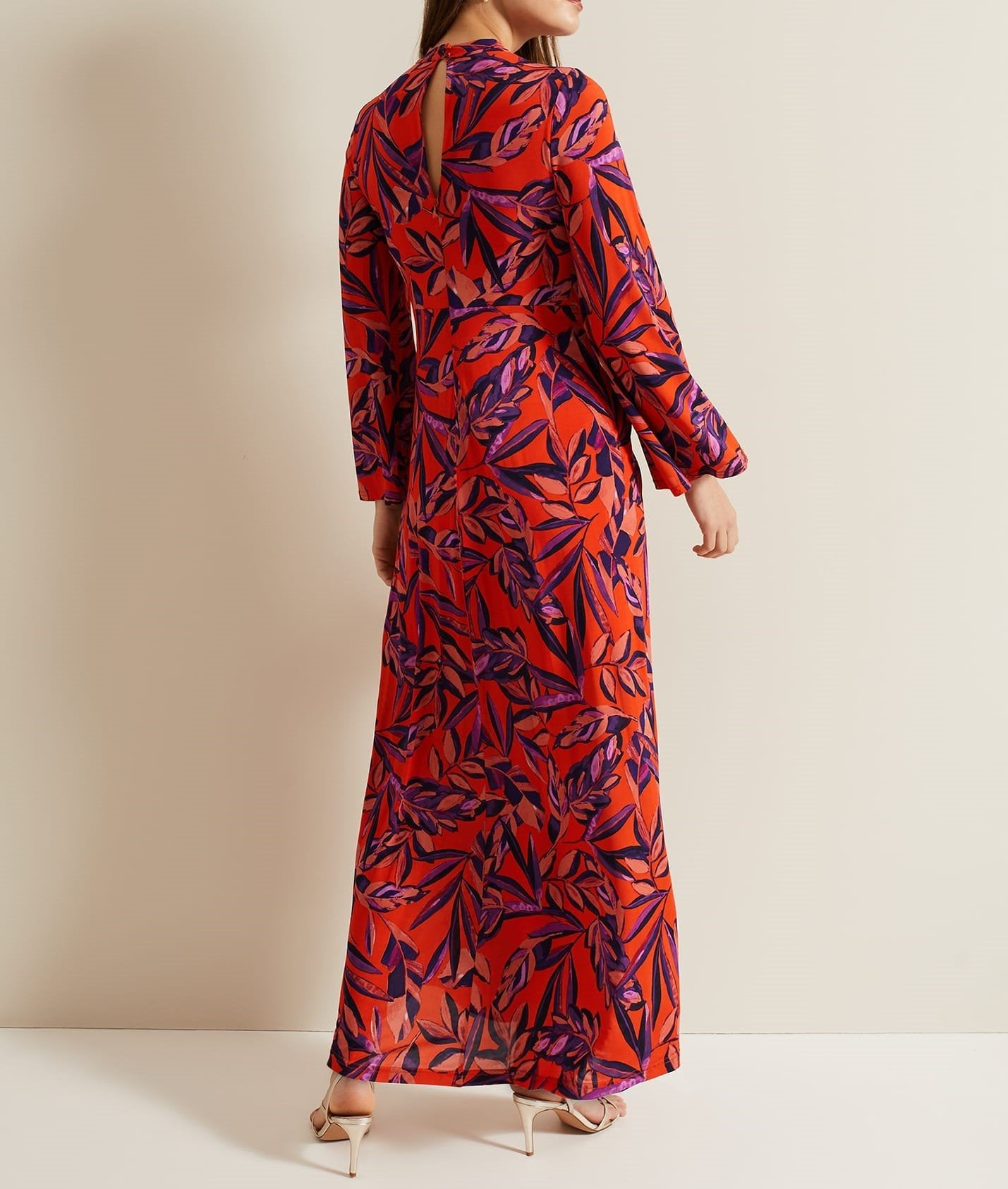 Jersey Leaf Print Maxi Dress