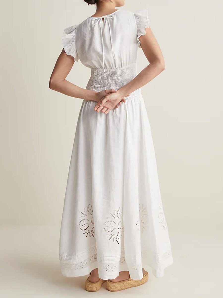 Eyelet Detail Fly Sleeve Maxi Dress