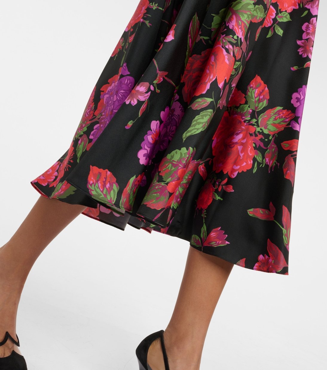 Printed Bubble Sleeve Silk Midi Dress