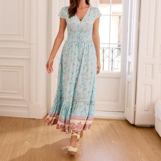 Floral V-Neck Flutter Sleeve Maxi Dress