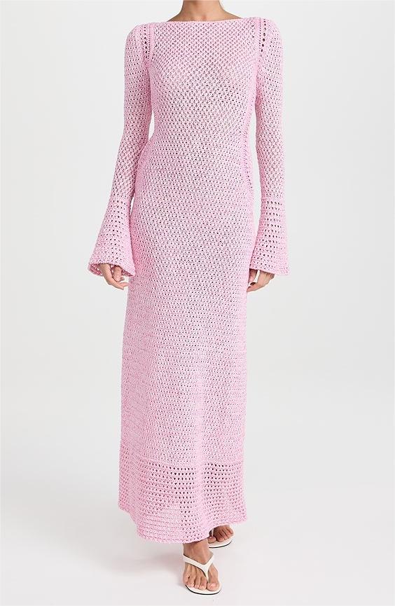 Pink Knitted Bell Sleeve Dress