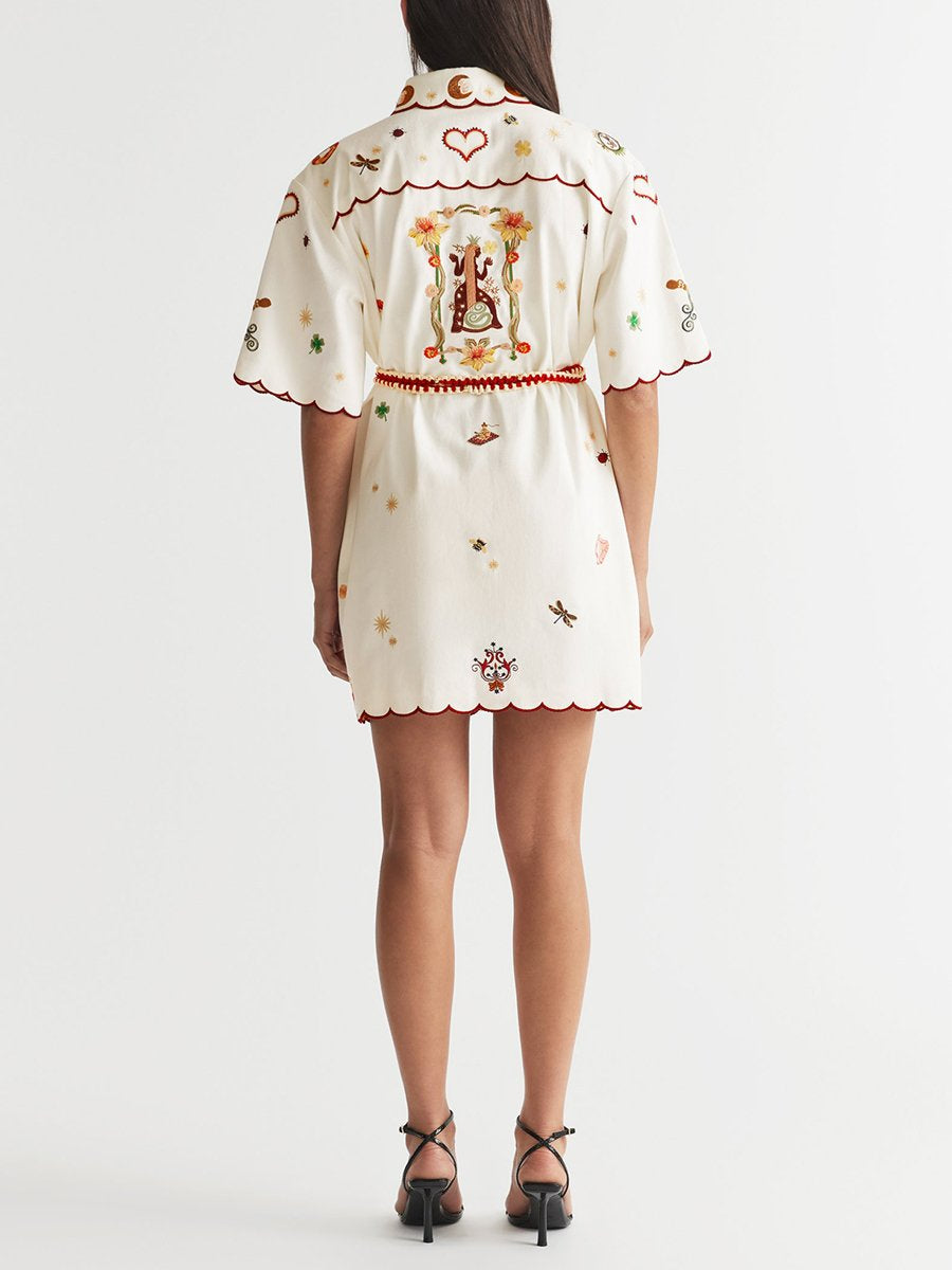 Printed Embroidered Shirt Dress